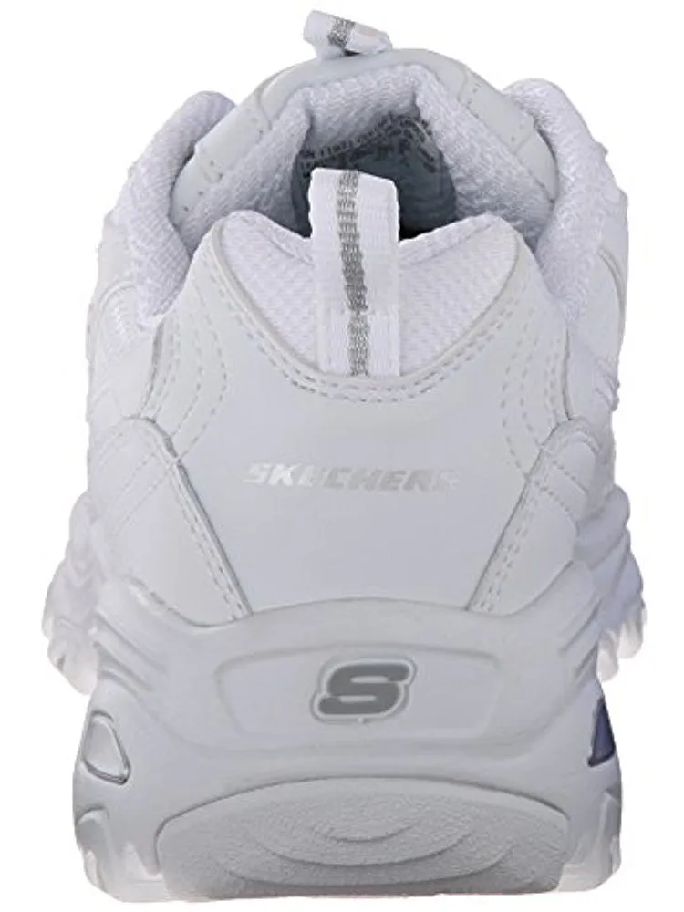 Skechers D'Lites FRES.5 START Memory Foam Lace-up Sneaker White Silver (9, White Silver)