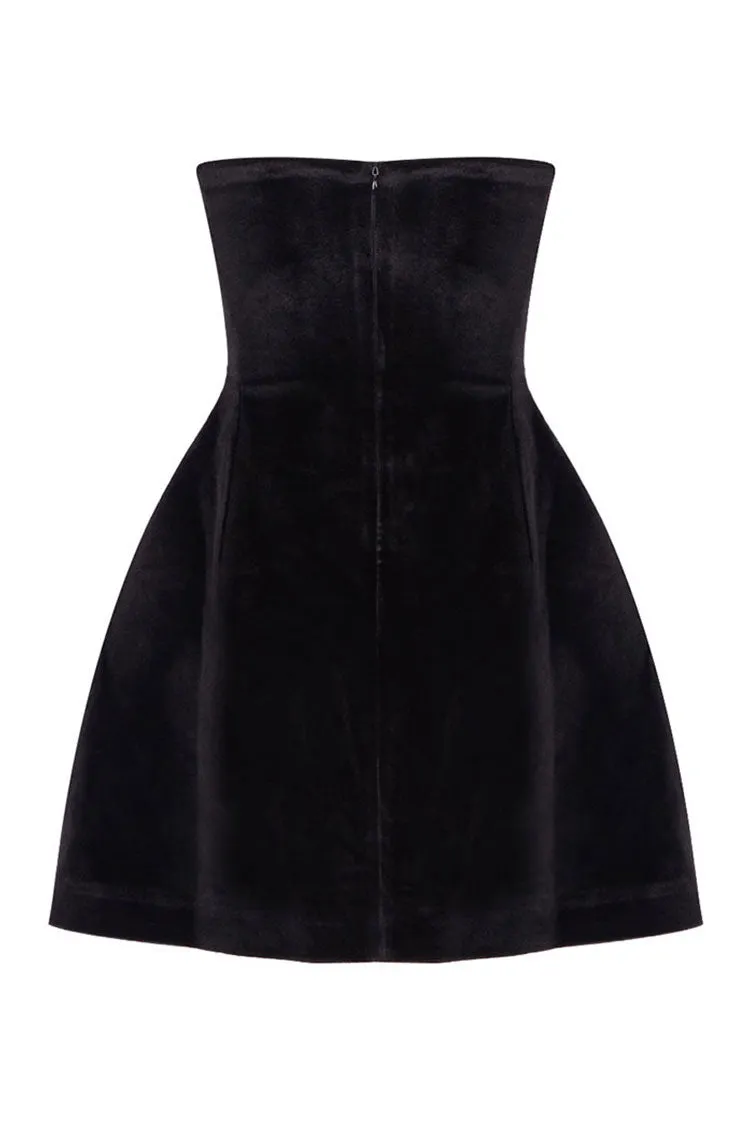 Sparkly Crystal Heart Shaped Bandeau High Waist Velvet Party Mini Dress