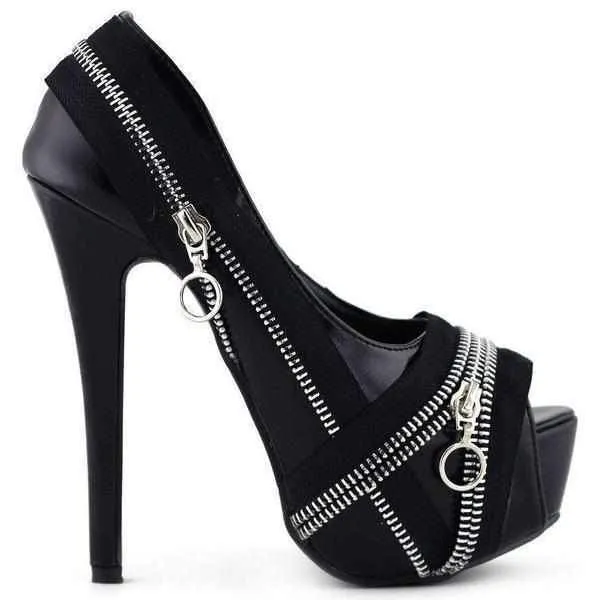 Steampunk Black Zippered Peep Toe Dress Shoes