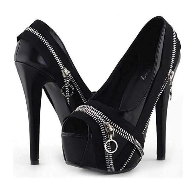 Steampunk Black Zippered Peep Toe Dress Shoes