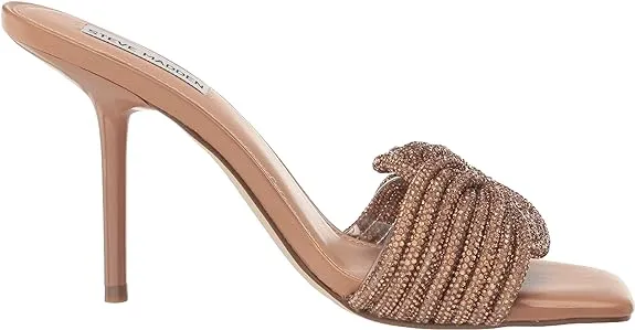 Steve Madden Applaud Bronze Slip On Rhinestone Knot Stiletto Heeled Sandals