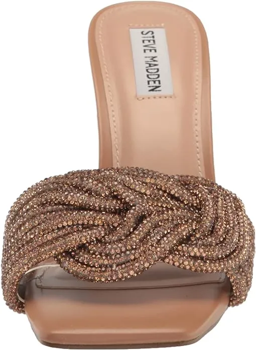Steve Madden Applaud Bronze Slip On Rhinestone Knot Stiletto Heeled Sandals
