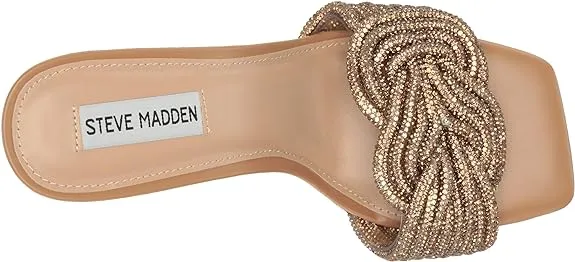 Steve Madden Applaud Bronze Slip On Rhinestone Knot Stiletto Heeled Sandals