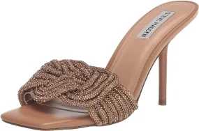 Steve Madden Applaud Bronze Slip On Rhinestone Knot Stiletto Heeled Sandals