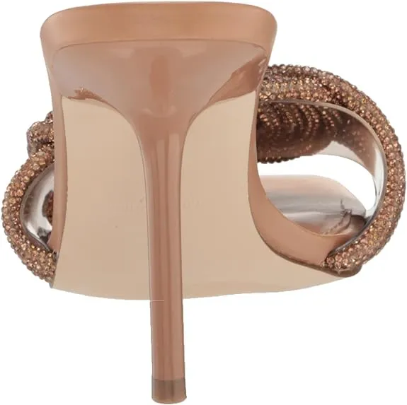 Steve Madden Applaud Bronze Slip On Rhinestone Knot Stiletto Heeled Sandals