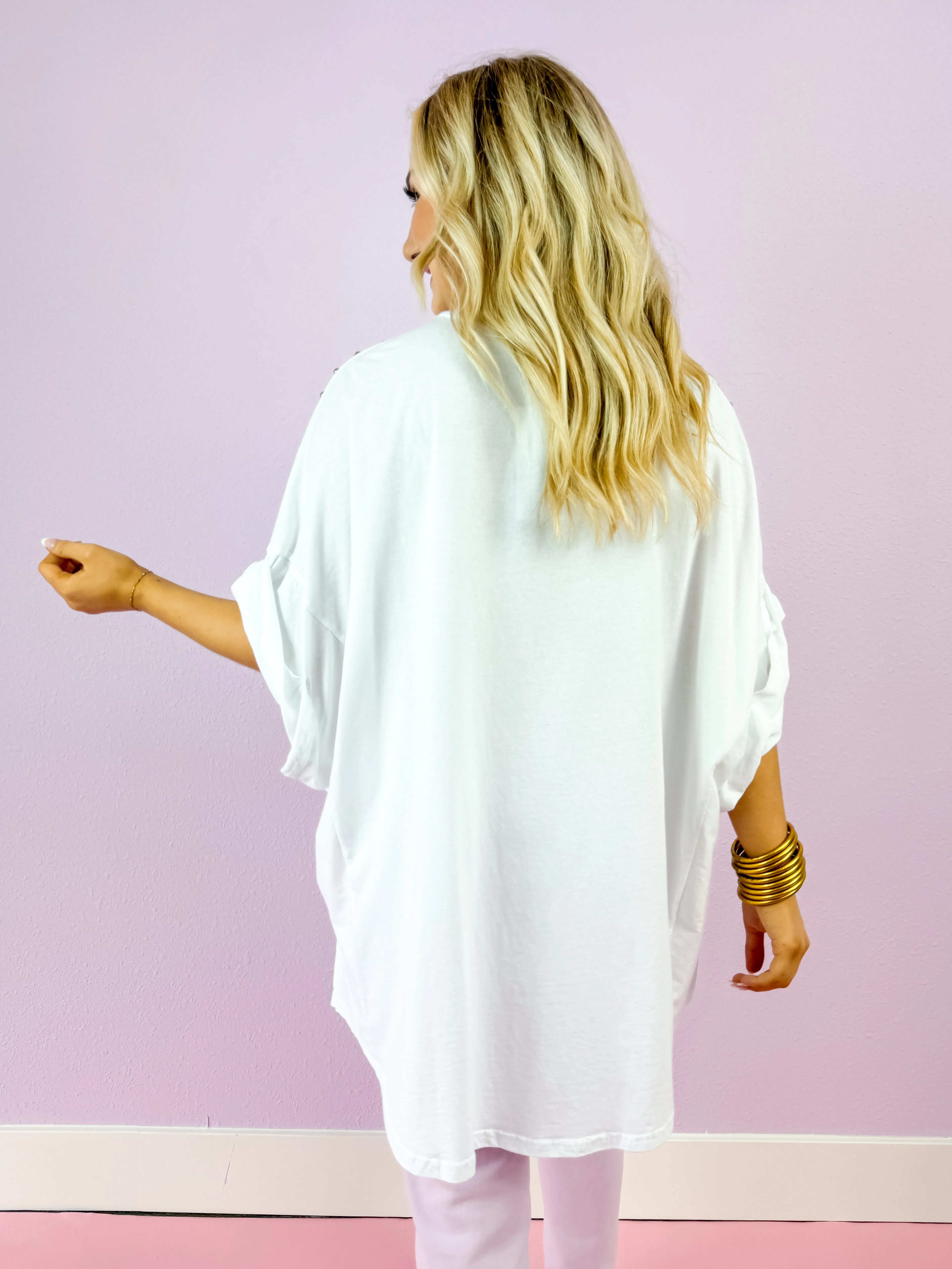 Studded Oversized High-Low Top in White