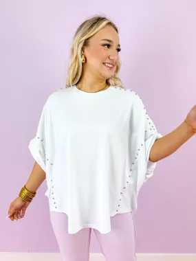 Studded Oversized High-Low Top in White