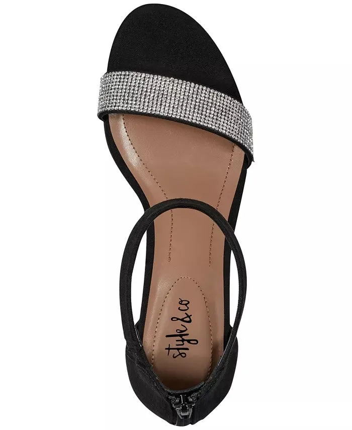 Style & Co. Phillyis Black/Silver Open Toe Casual Ankle Strap Heeled Sandals