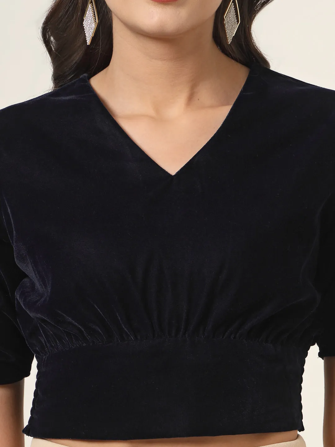 Style Quotient Women Navy Velvet Crop top
