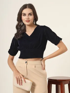 Style Quotient Women Navy Velvet Crop top