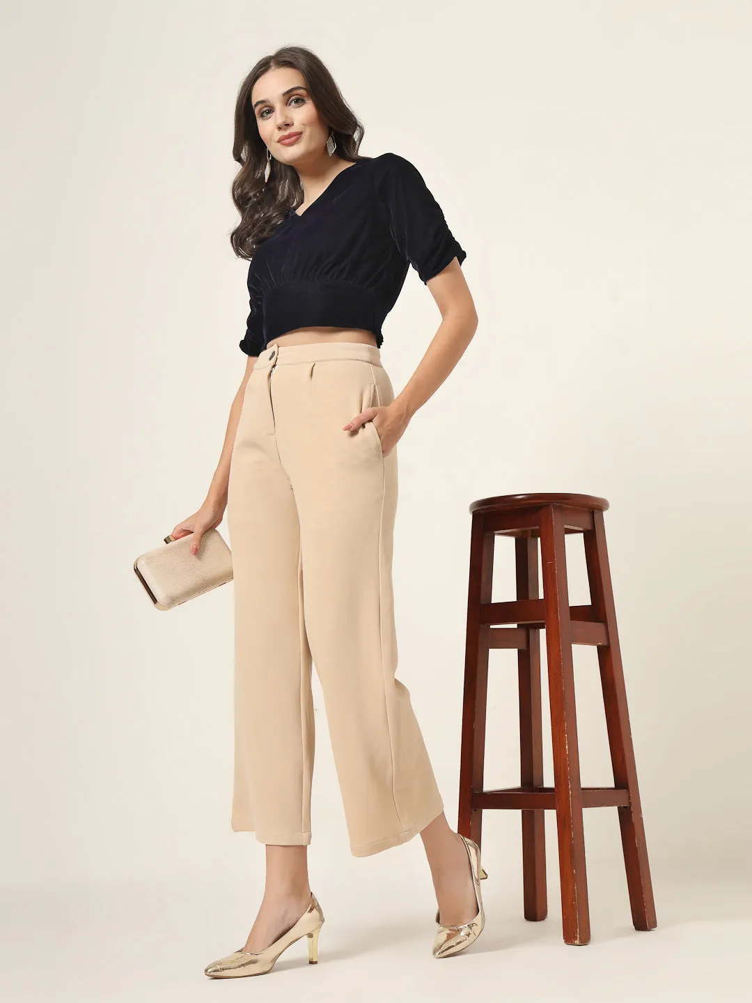 Style Quotient Women Navy Velvet Crop top