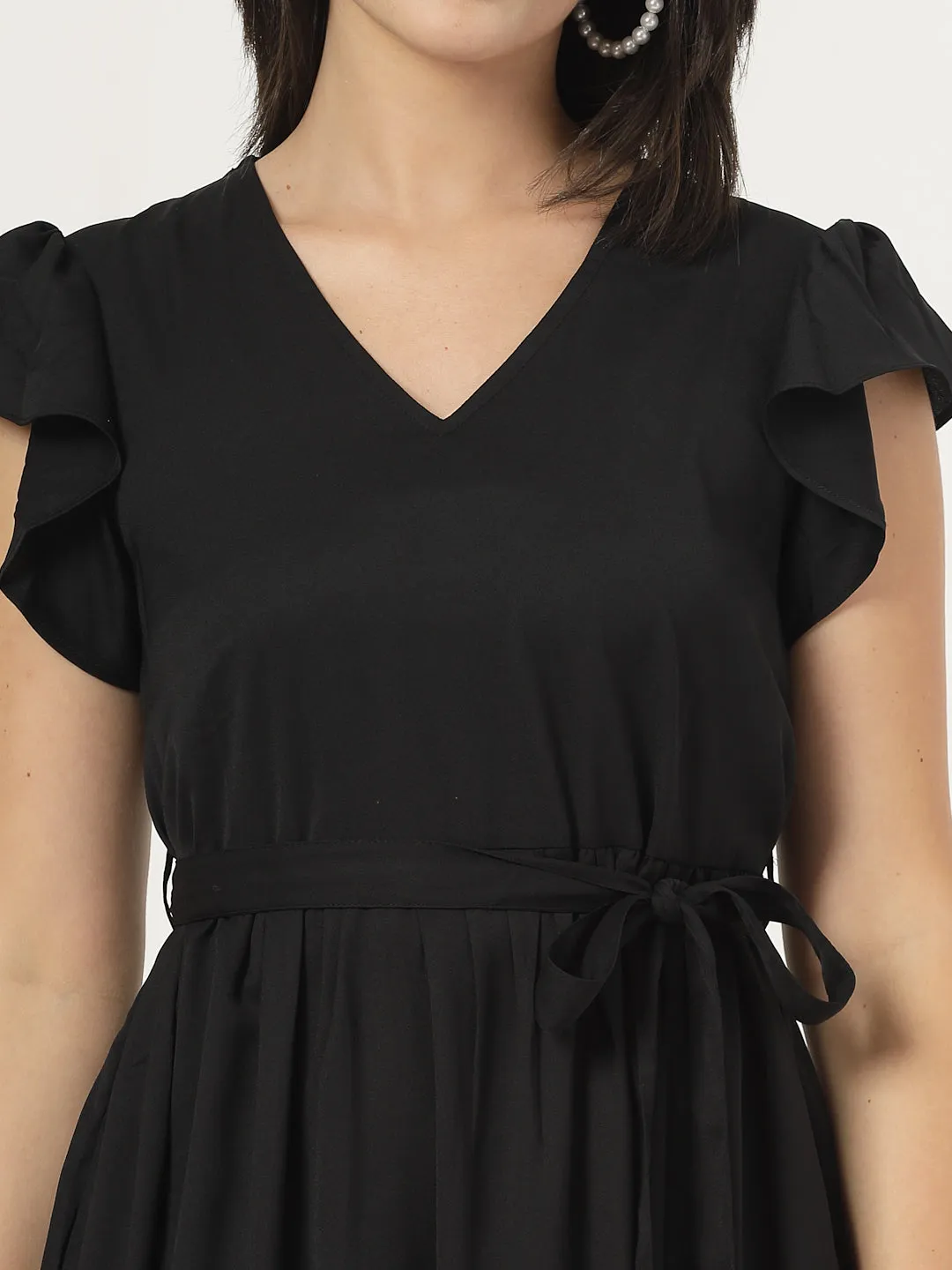Style Quotient Womens Full length dress with frill style sleeves and waist belt