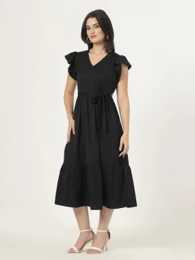 Style Quotient Womens Full length dress with frill style sleeves and waist belt