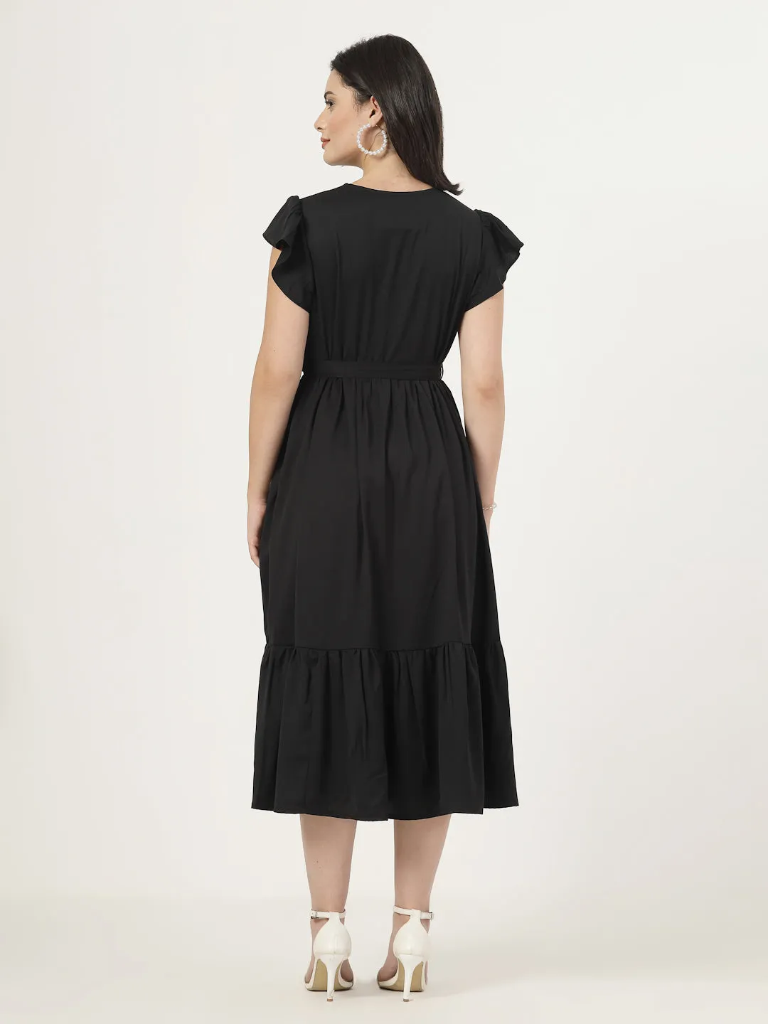 Style Quotient Womens Full length dress with frill style sleeves and waist belt