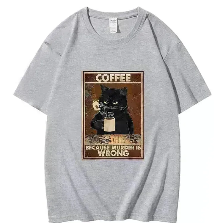 Trendy Short Sleeve  Cat Poster Printed  Unisex Casual T-shirt