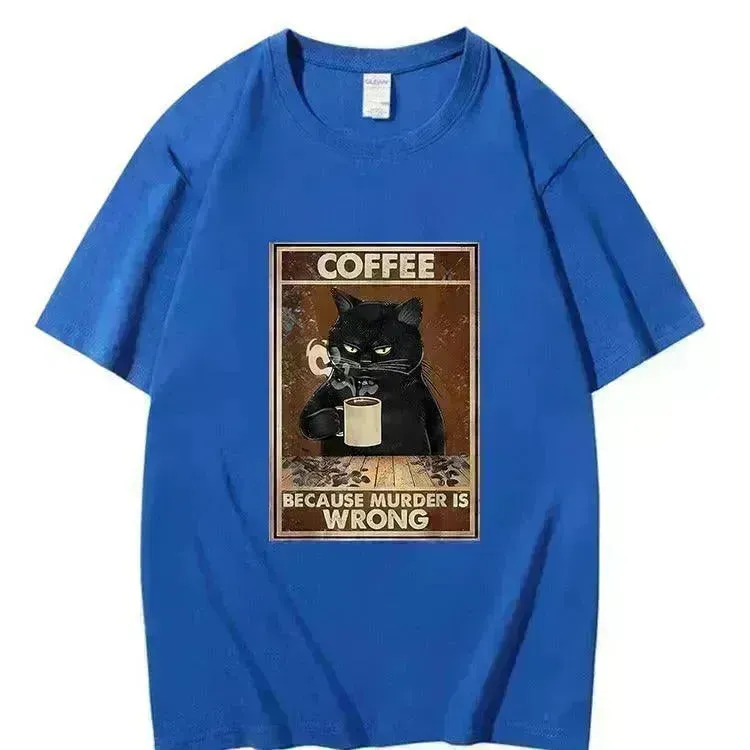 Trendy Short Sleeve  Cat Poster Printed  Unisex Casual T-shirt