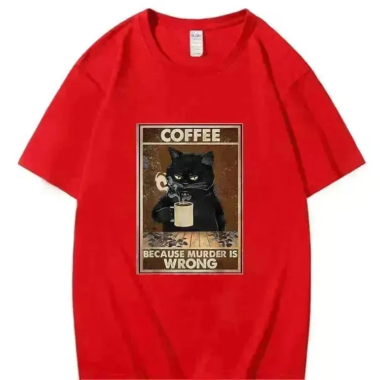 Trendy Short Sleeve  Cat Poster Printed  Unisex Casual T-shirt