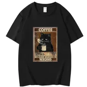 Trendy Short Sleeve  Cat Poster Printed  Unisex Casual T-shirt