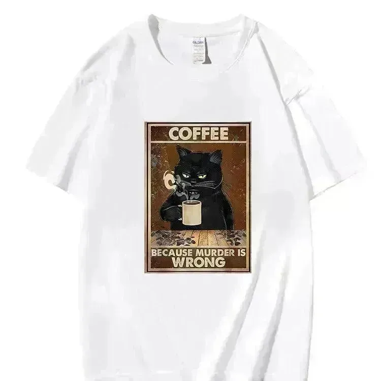 Trendy Short Sleeve  Cat Poster Printed  Unisex Casual T-shirt