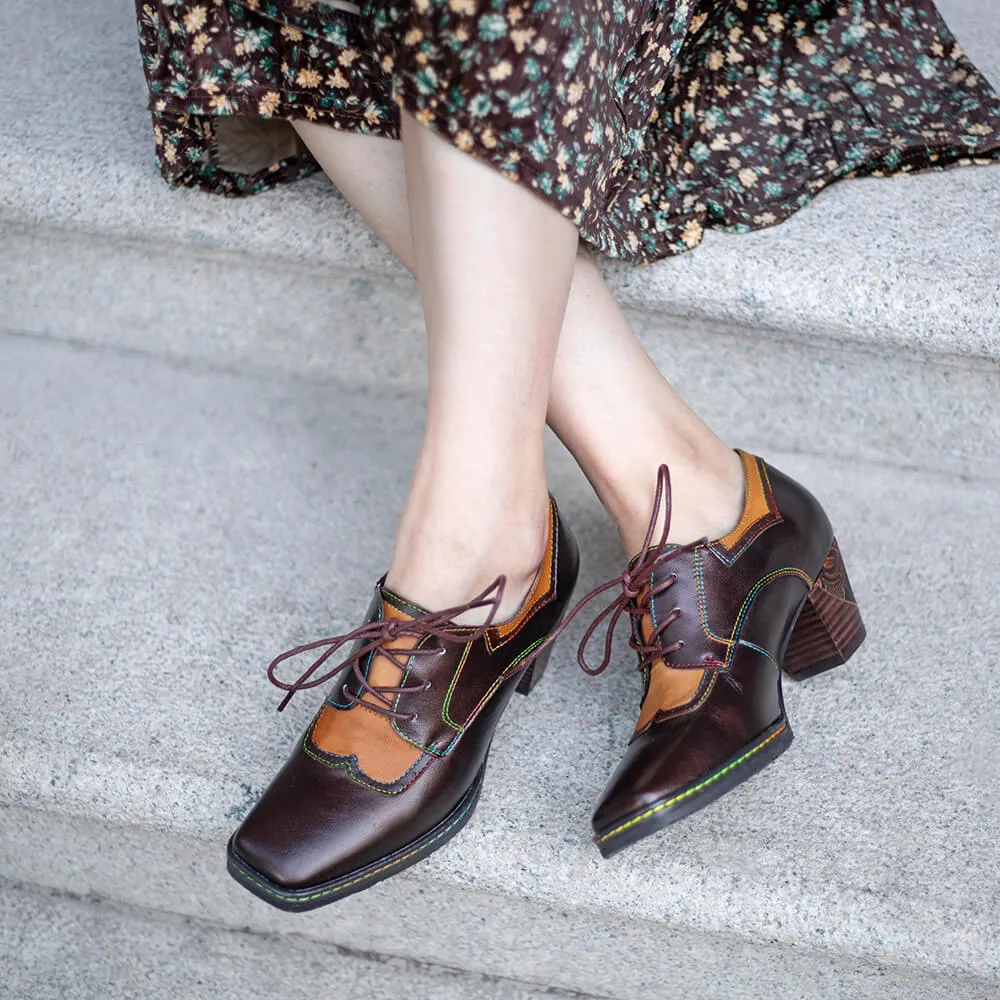 Vintage Elegant Square Toe Leather Shoes