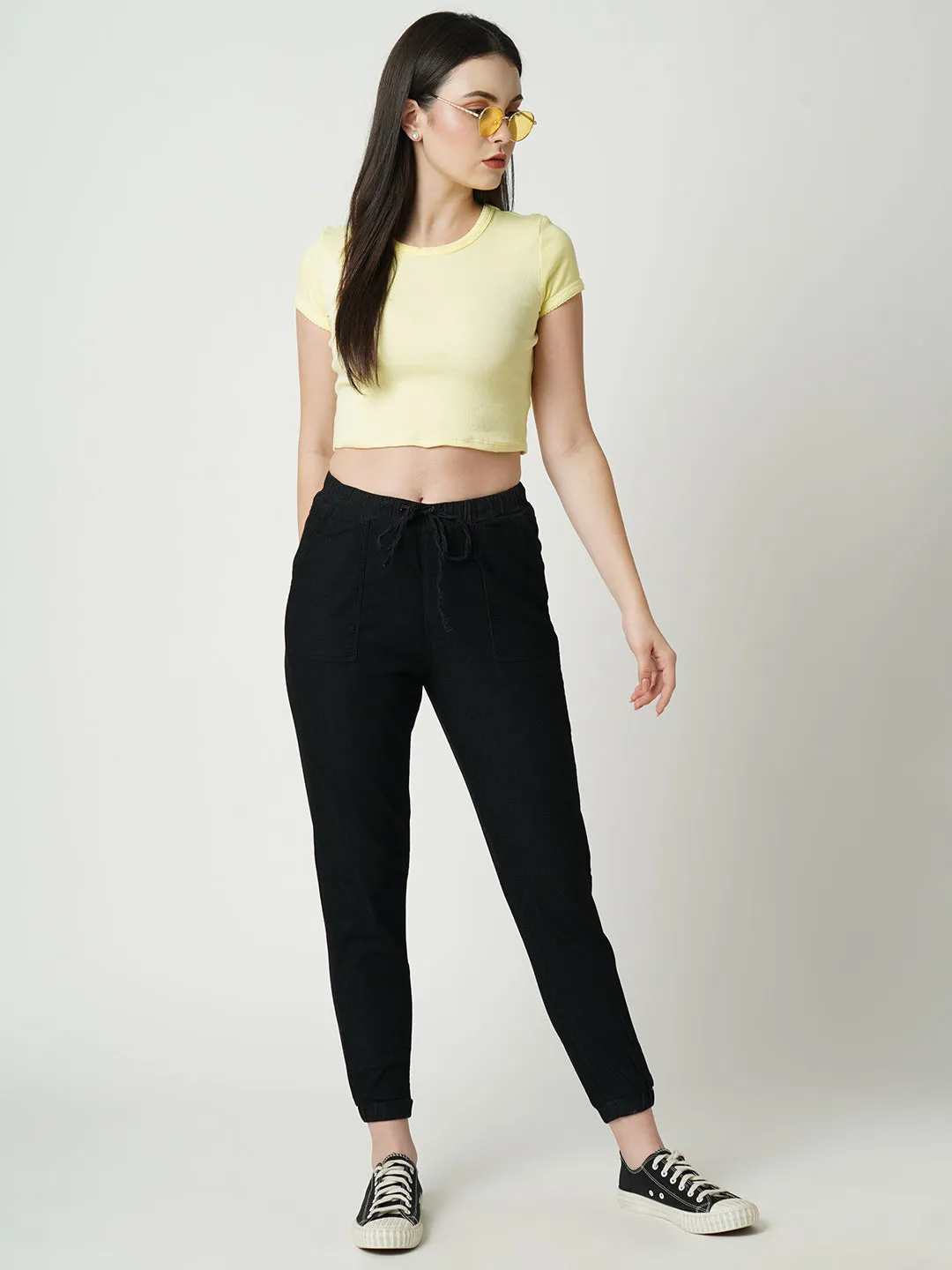 Women High-Rise Slim Fit Denim Jogger