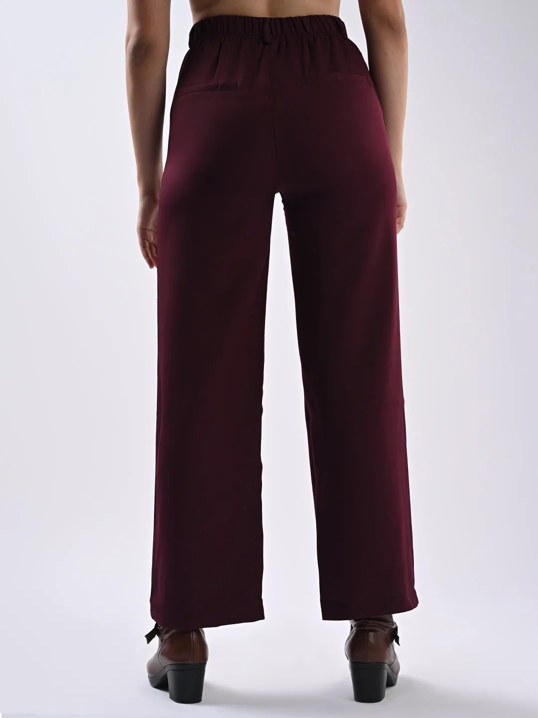 Women Wine Mid-Rise Wide Leg Trouser