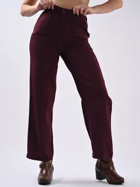 Women Wine Mid-Rise Wide Leg Trouser