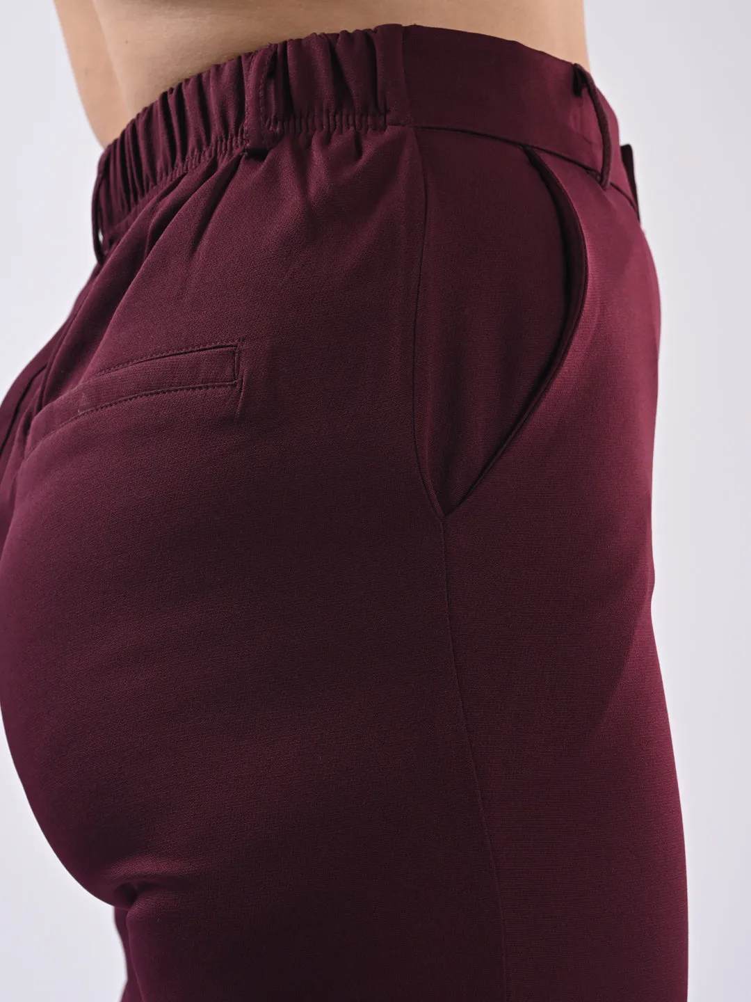 Women Wine Mid-Rise Wide Leg Trouser