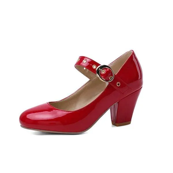 Women'S Chunky Heel Round Toe Medium Heel Pumps 66853037C