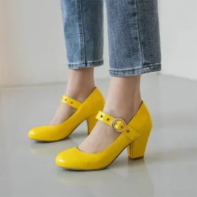Women'S Chunky Heel Round Toe Medium Heel Pumps 66853037C