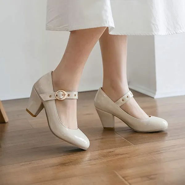 Women'S Chunky Heel Round Toe Medium Heel Pumps 66853037C