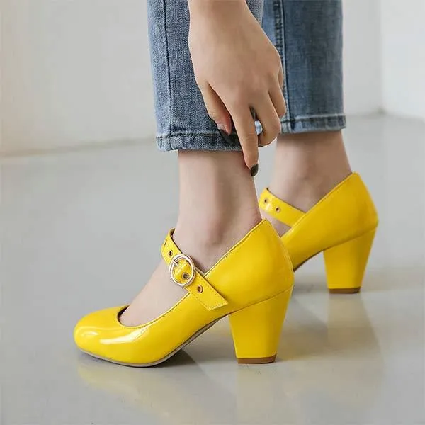Women'S Chunky Heel Round Toe Medium Heel Pumps 66853037C