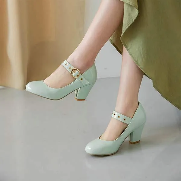 Women'S Chunky Heel Round Toe Medium Heel Pumps 66853037C