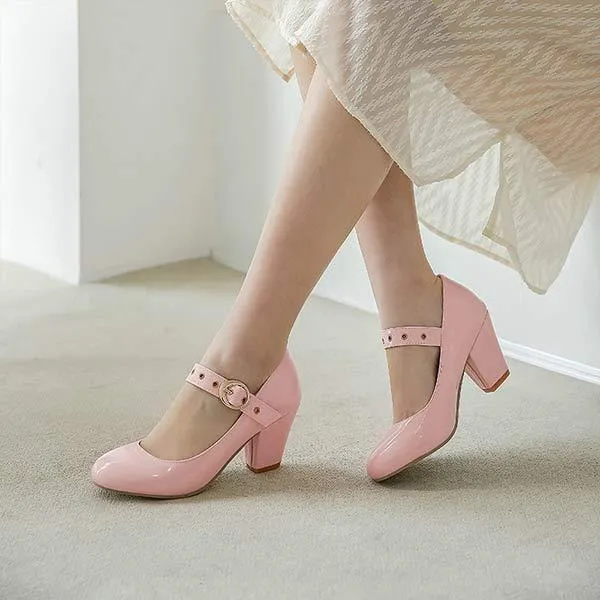 Women'S Chunky Heel Round Toe Medium Heel Pumps 66853037C