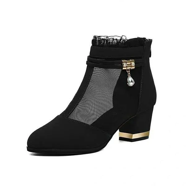 Women'S Elegant Black Mesh Block Heel Pumps 98180082