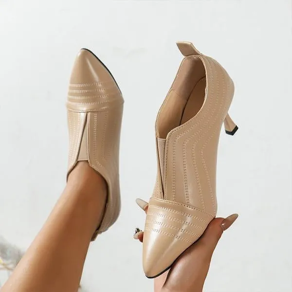 Women's Elegant Nude Pointed Toe Stiletto Ankle Boots 37325720S