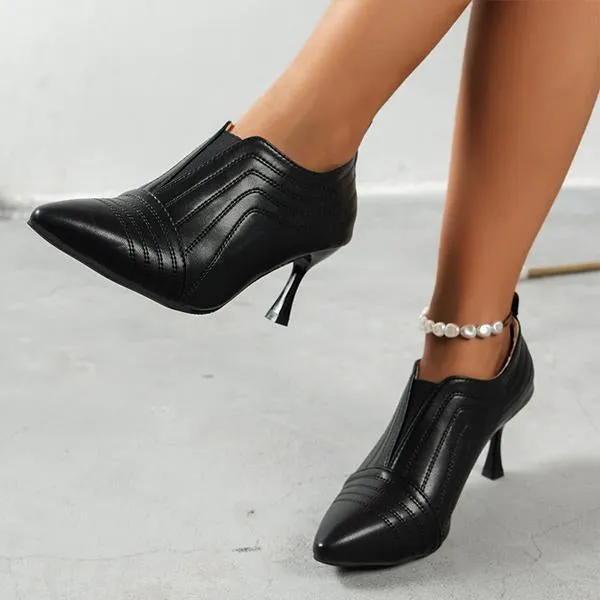 Women's Elegant Nude Pointed Toe Stiletto Ankle Boots 37325720S