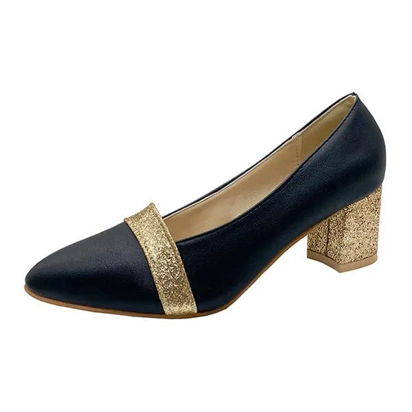 Women's Fashion Sequins Pointed Toe Chunky Heels 46126598C