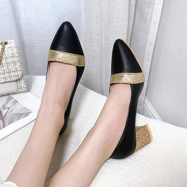Women's Fashion Sequins Pointed Toe Chunky Heels 46126598C