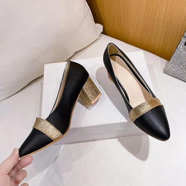 Women's Fashion Sequins Pointed Toe Chunky Heels 46126598C