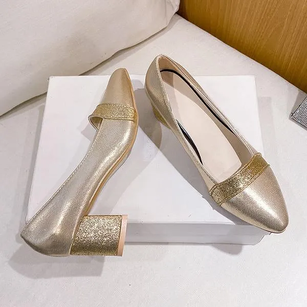 Women's Fashion Sequins Pointed Toe Chunky Heels 46126598C