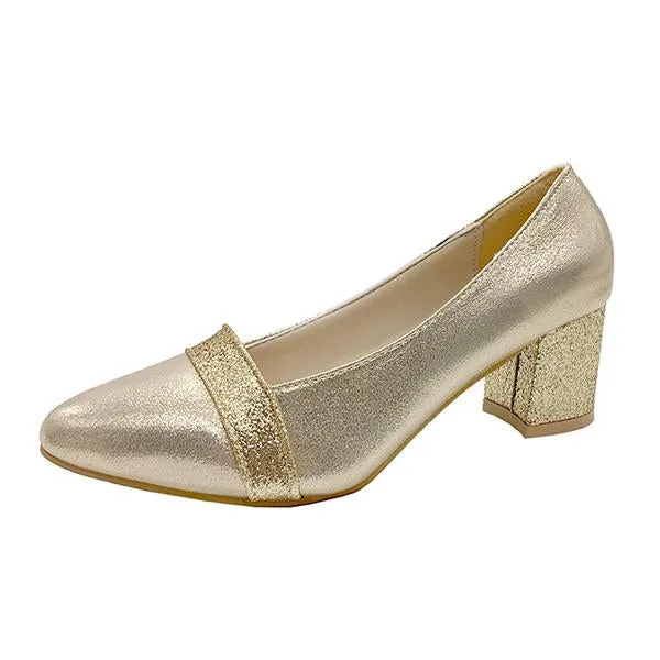 Women's Fashion Sequins Pointed Toe Chunky Heels 46126598C