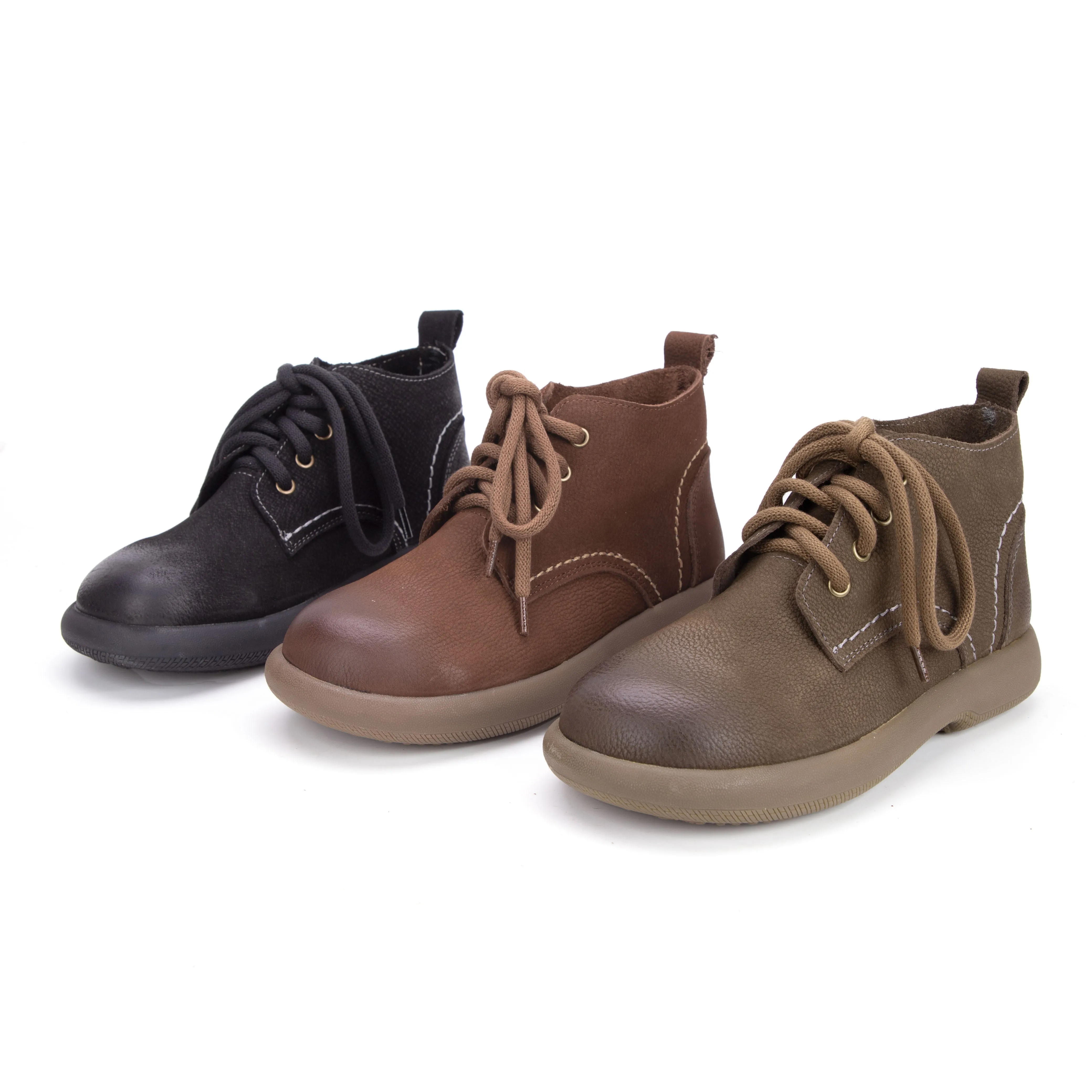 Women's Literary Leather Vintage Casual Lace-up Boots