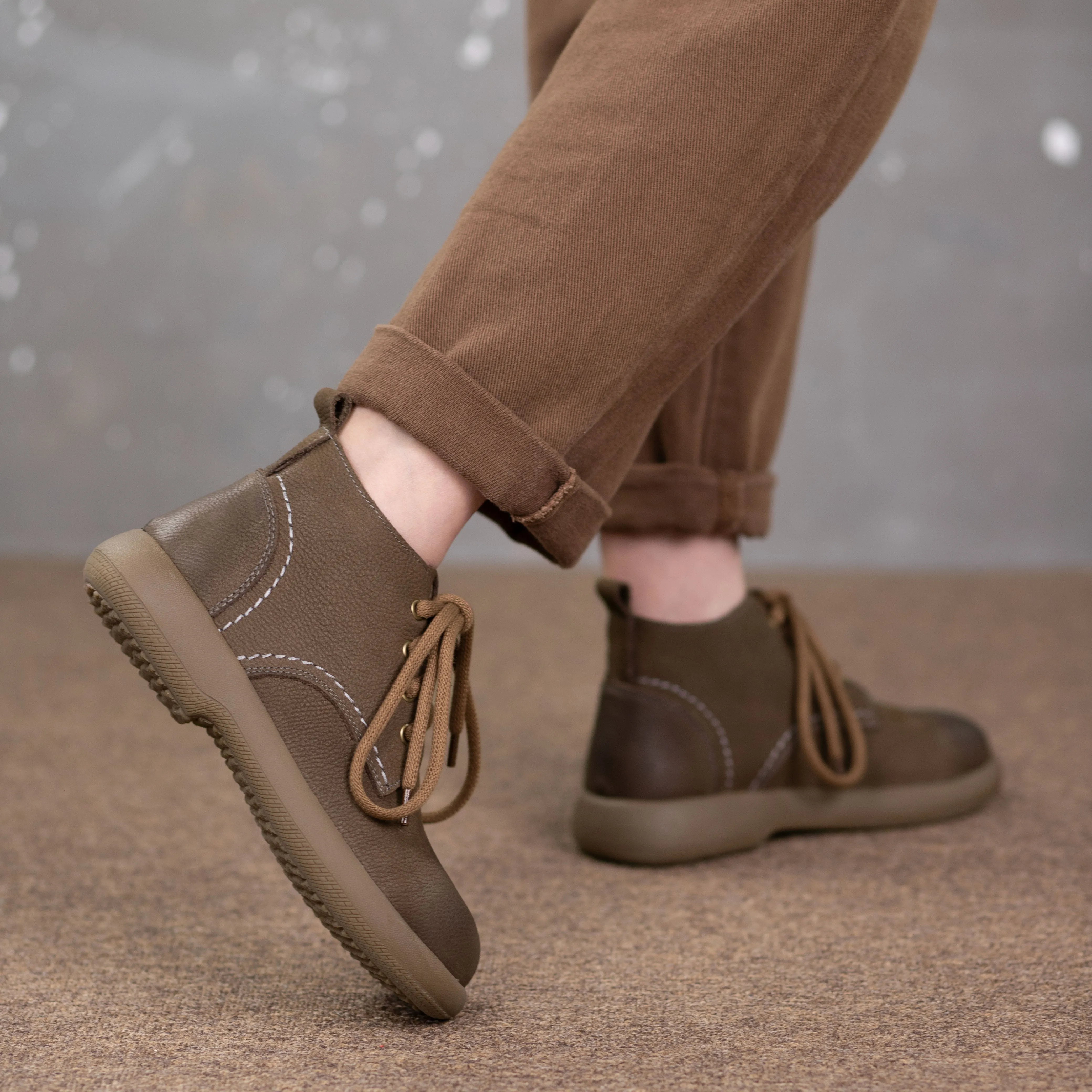 Women's Literary Leather Vintage Casual Lace-up Boots