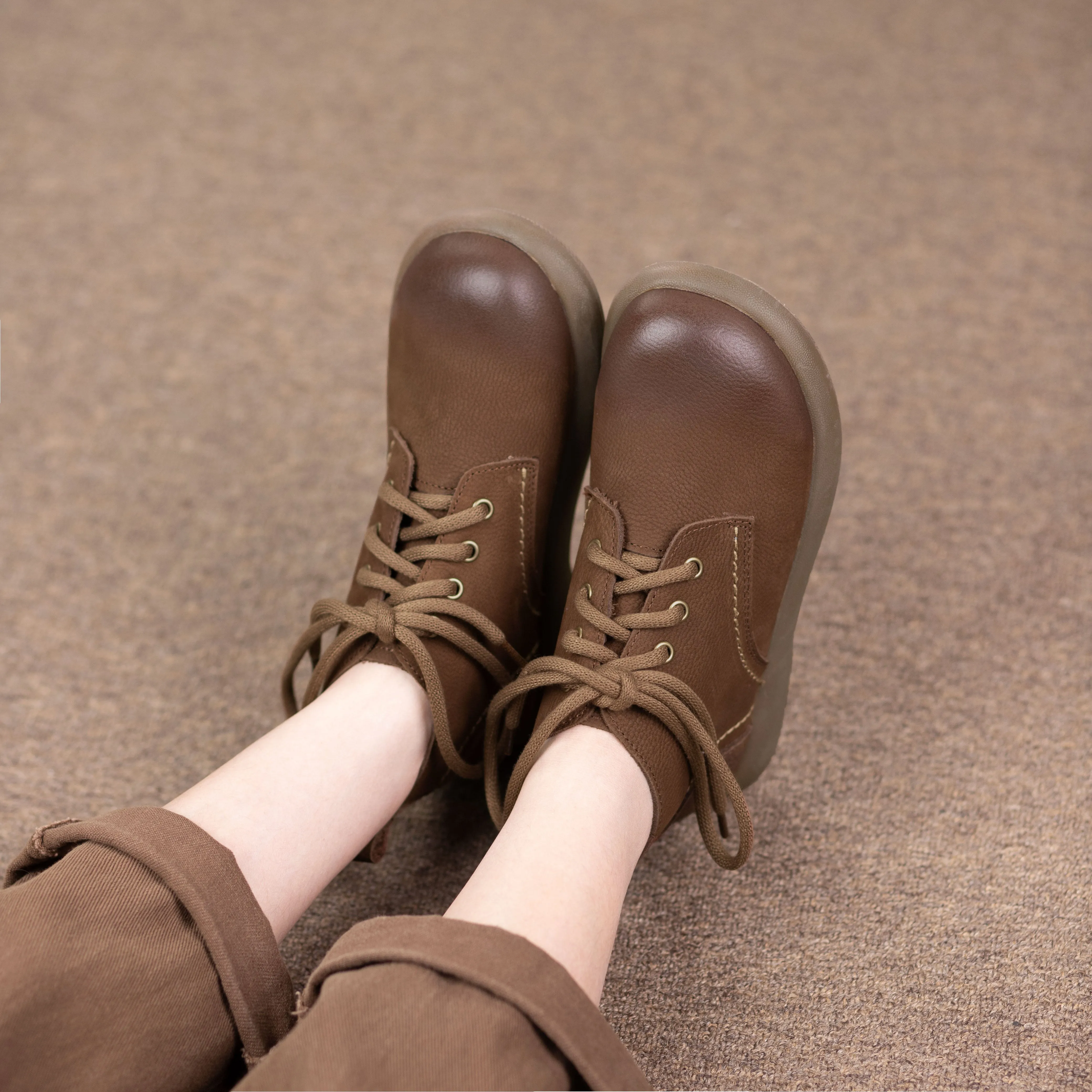 Women's Literary Leather Vintage Casual Lace-up Boots