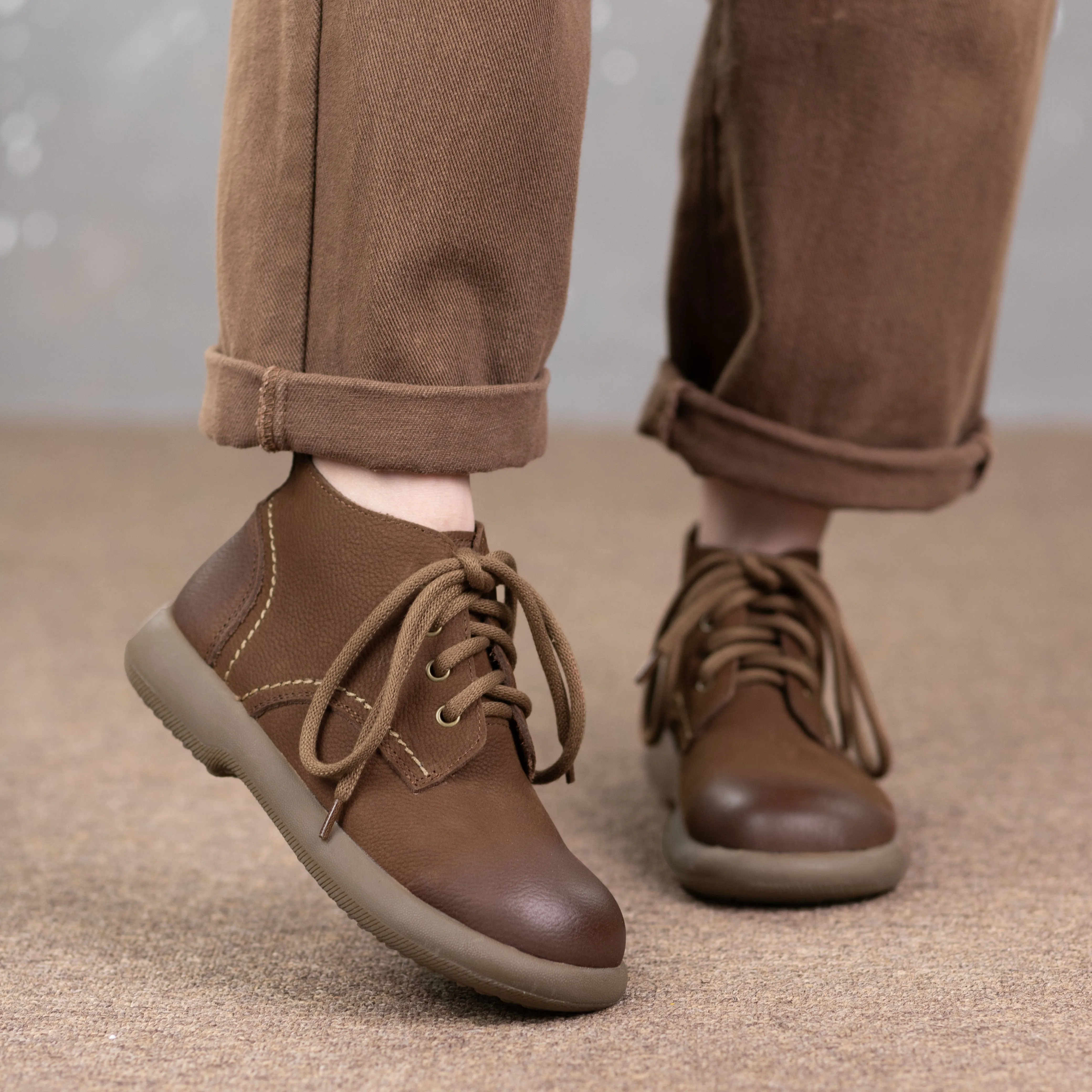 Women's Literary Leather Vintage Casual Lace-up Boots