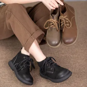 Women's Literary Leather Vintage Casual Lace-up Boots