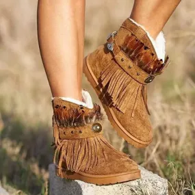 Women'S Thermal Fringe Short Boots 68362458C