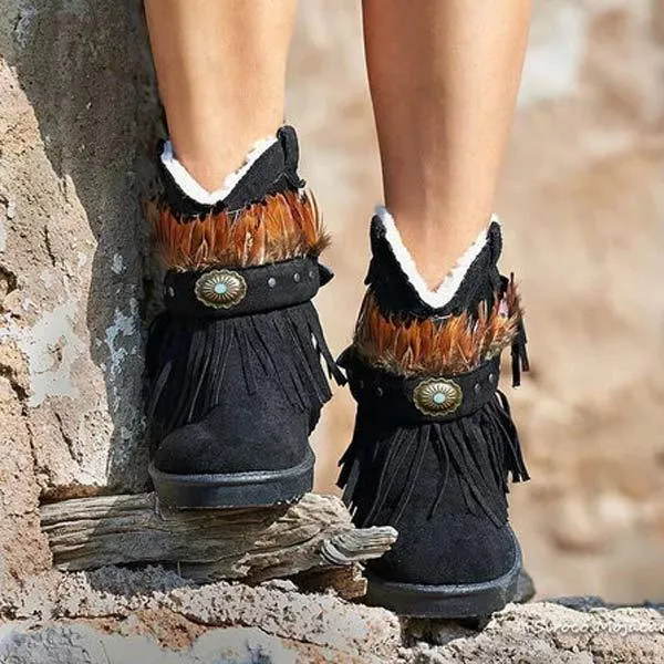 Women'S Thermal Fringe Short Boots 68362458C