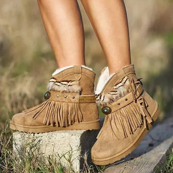 Women'S Thermal Fringe Short Boots 68362458C